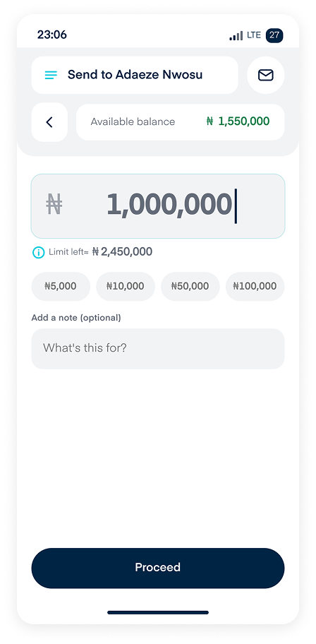 Amount entry with balance in header