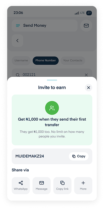 Invite contact to earn