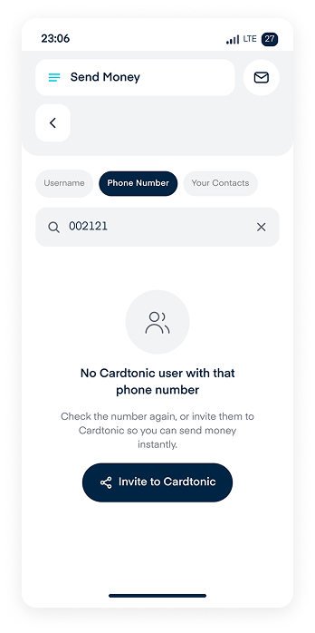 No Cardtonic user found with that phone number