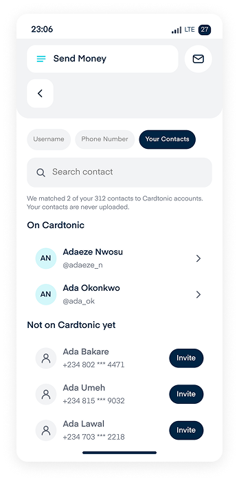Contact sync, matched versus unmatched contacts