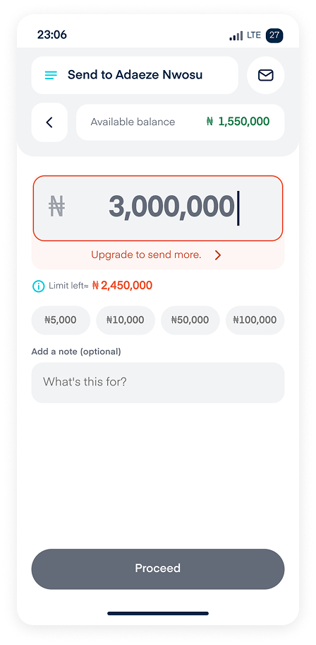 Low balance and limit indicator with upgrade CTA