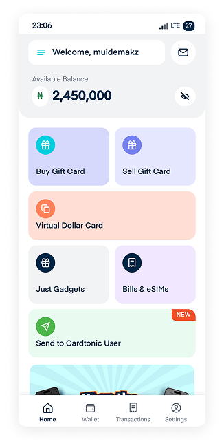 Home dashboard with P2P service tile