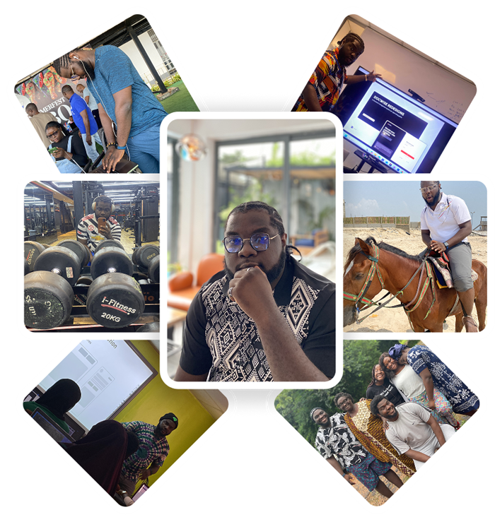 Excellent Makanju, a collage of work, teaching, gym and time with friends