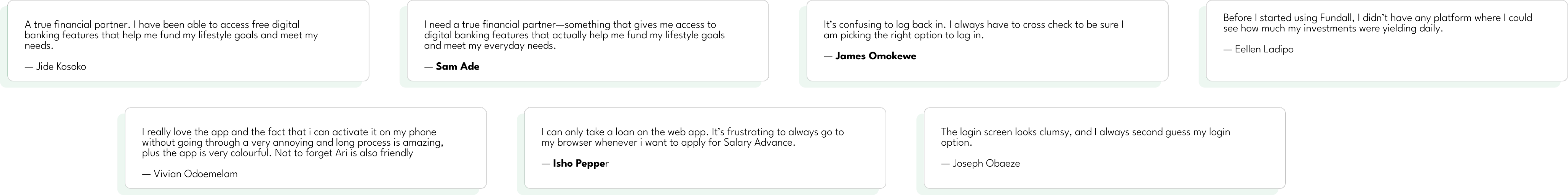 Quotes from Fundall users collected during research