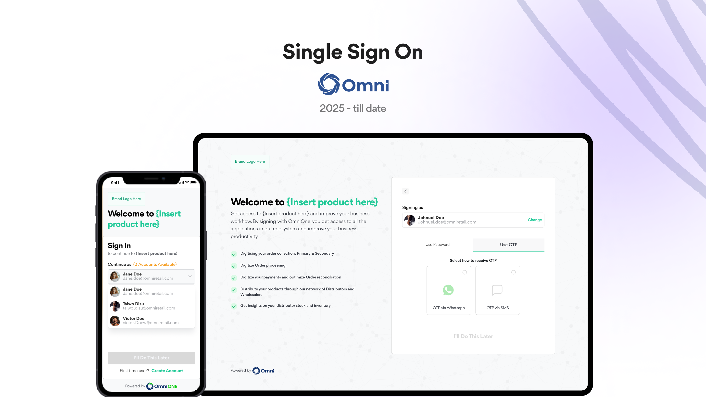 Single Sign On screens shared across Omni products