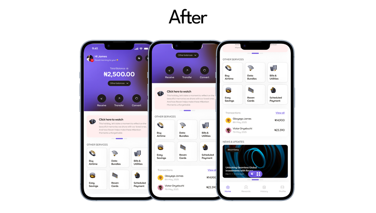 Raven Pay redesigned dashboard screens