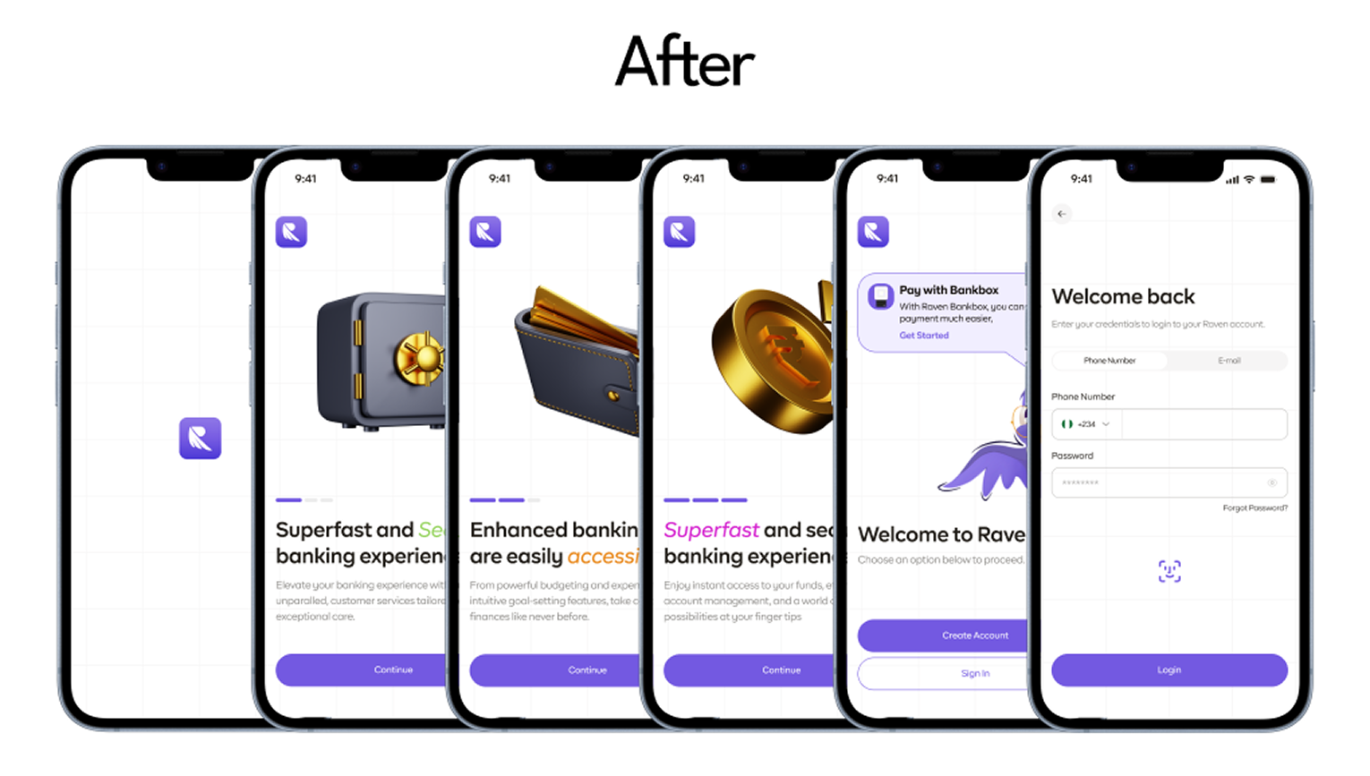 Raven Pay redesigned onboarding screens