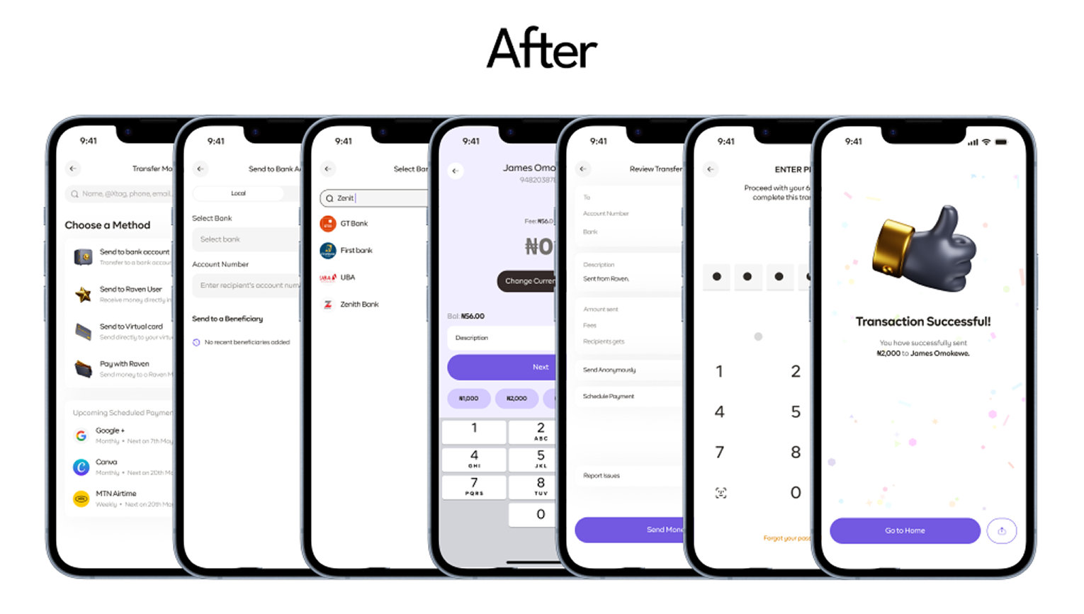 Raven Pay redesigned transfer money screens