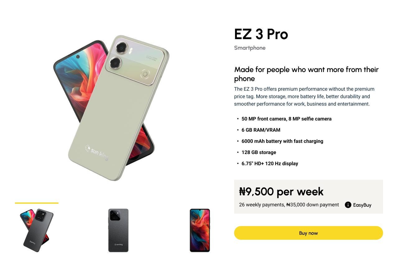 The EZ 3 Pro phone page before: weekly price and one Buy now button