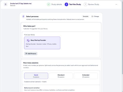 Busy Startup Founder persona selected, with the five-session Quick option